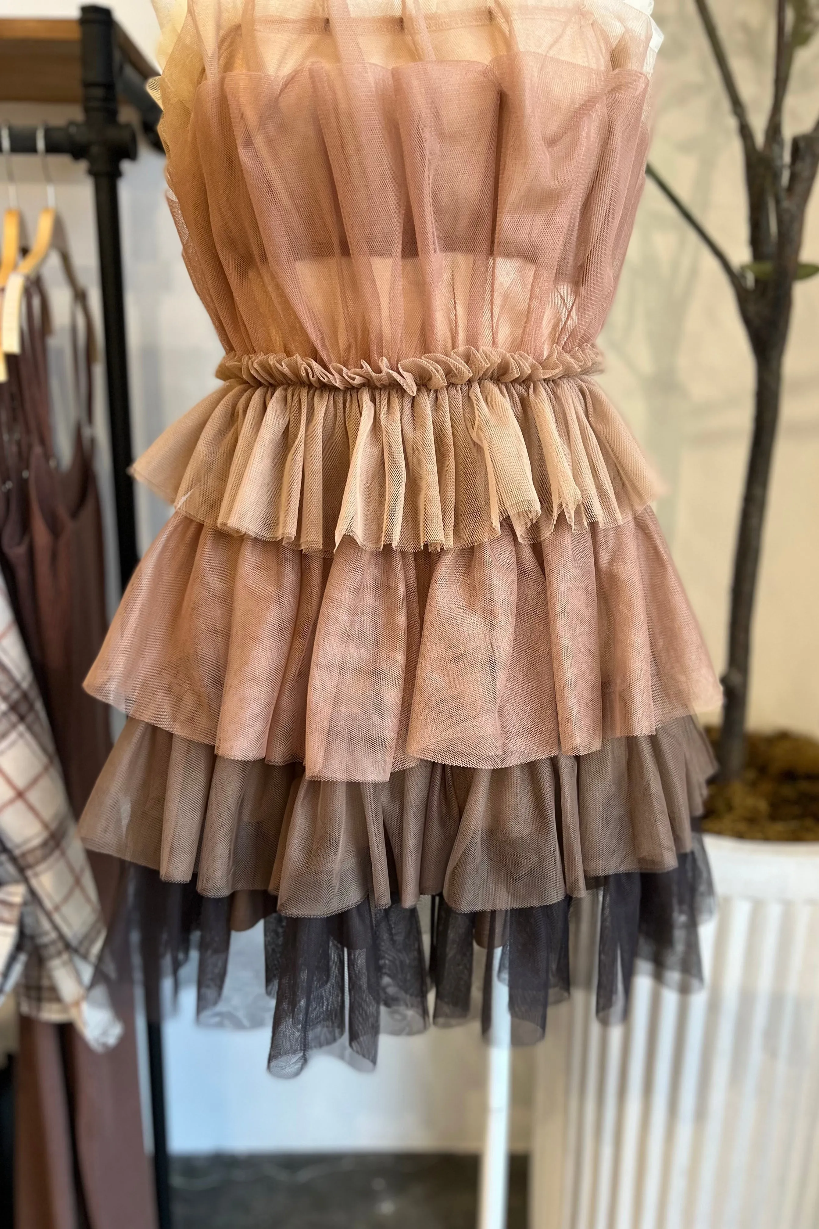 LEONIE OMBRÉ RUFFLED TULLE DRESS