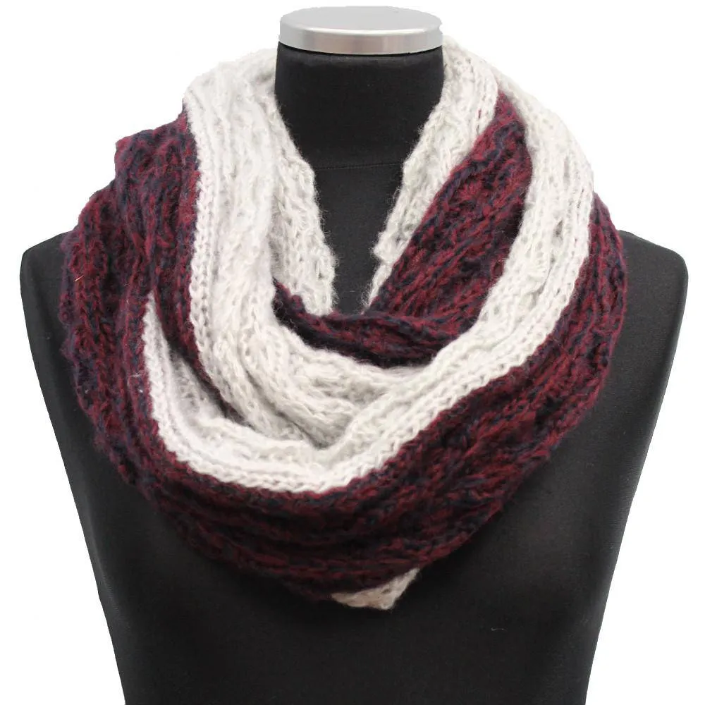 Lightweight Infinity Knit Muffler-Burgundy/Silver