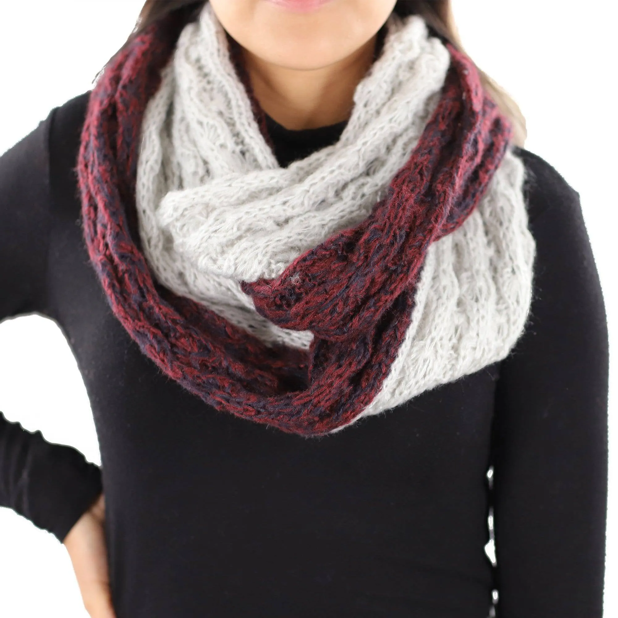 Lightweight Infinity Knit Muffler-Burgundy/Silver