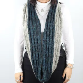 Lightweight Infinity Knit Muffler-Light Grey/Blue