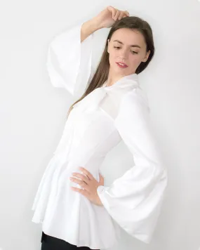 Loris White Peplum Blouse with Bell Sleeves