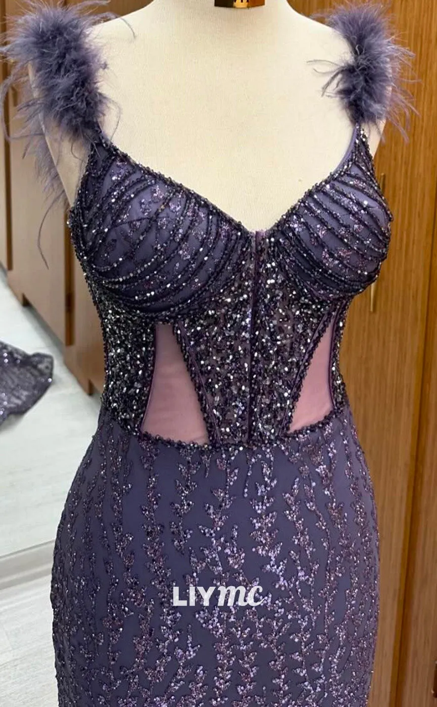 LP2244 - Sweetheart Sleeveless Appliques Sheer Beaded Sparkly Prom Dress Cocktail Dress