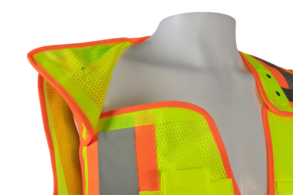 LVM2-PSV ANSI Class 2 Lime Mesh Orange Contrast Two Tone Expandable Breakaway Public Safety Vest