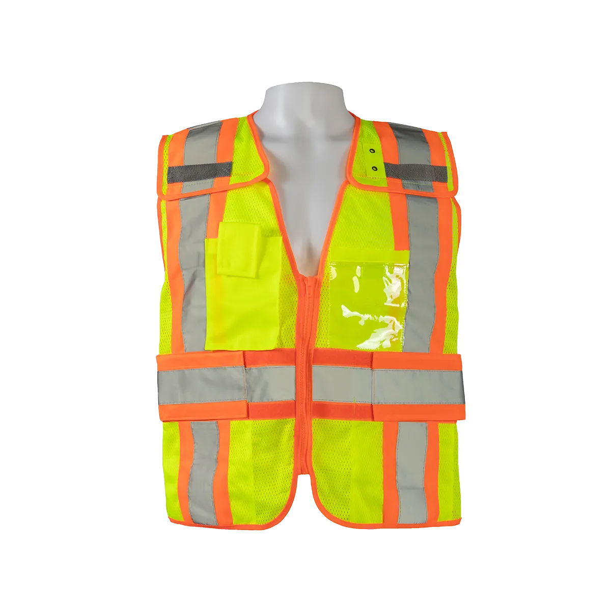 LVM2-PSV ANSI Class 2 Lime Mesh Orange Contrast Two Tone Expandable Breakaway Public Safety Vest