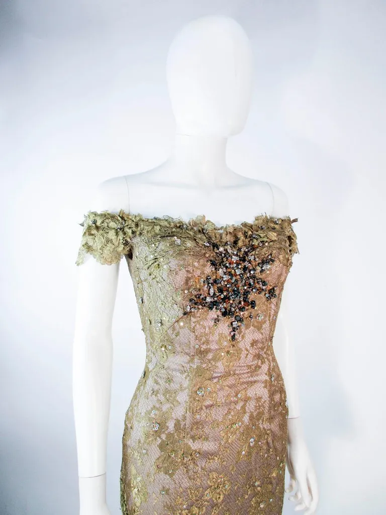 MANDALAY Gold Sequin Beaded Lace Cocktail Dress Size 4