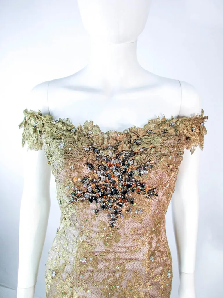 MANDALAY Gold Sequin Beaded Lace Cocktail Dress Size 4