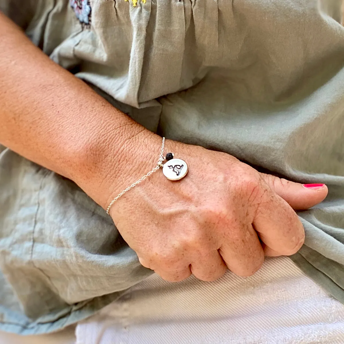 Meditating Yogi Bracelet with Lava Stone and Red Jade for Aroma Therapy