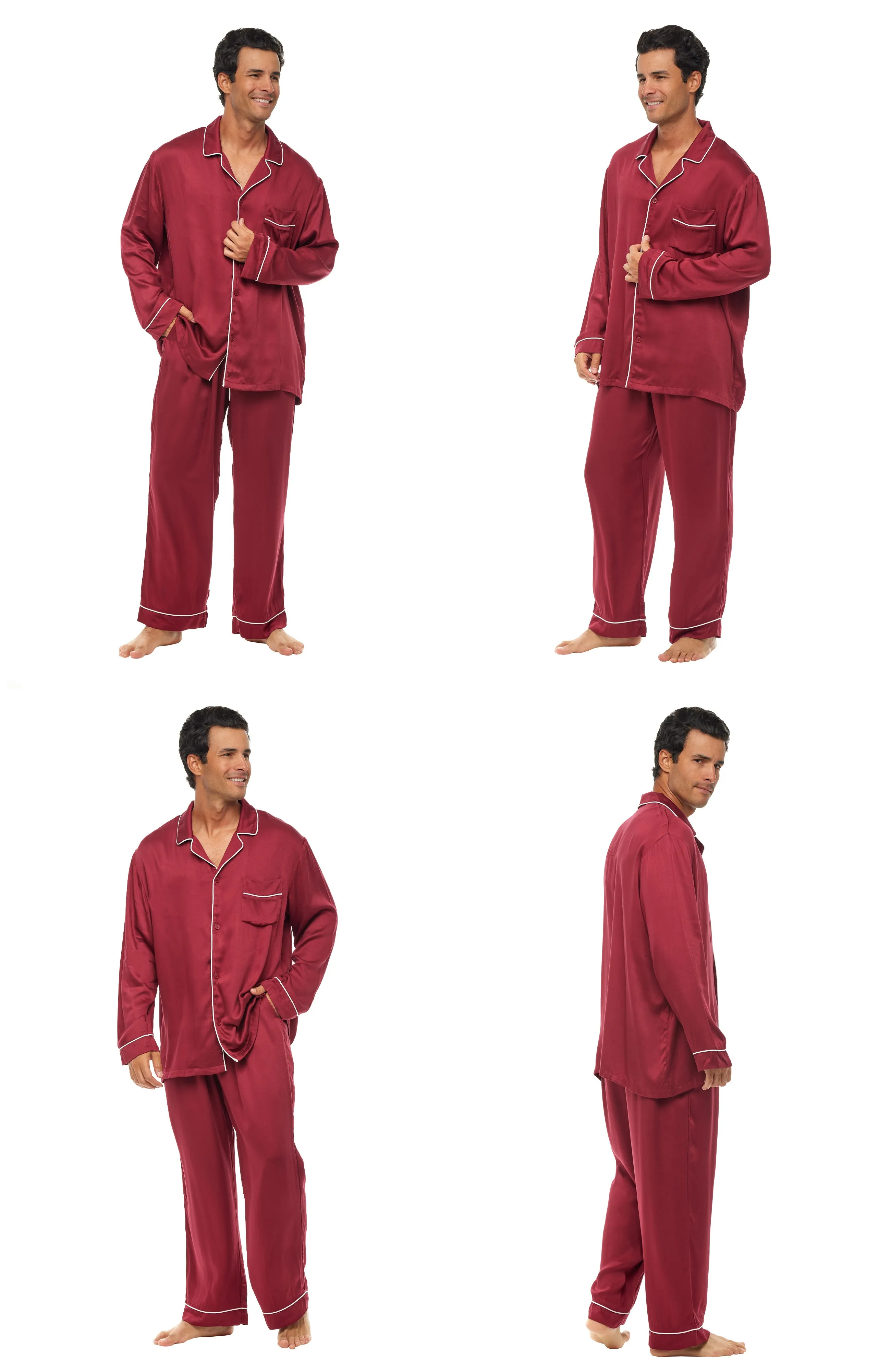 Men's Lightweight Pajamas with Pockets, Button Down PJ Set