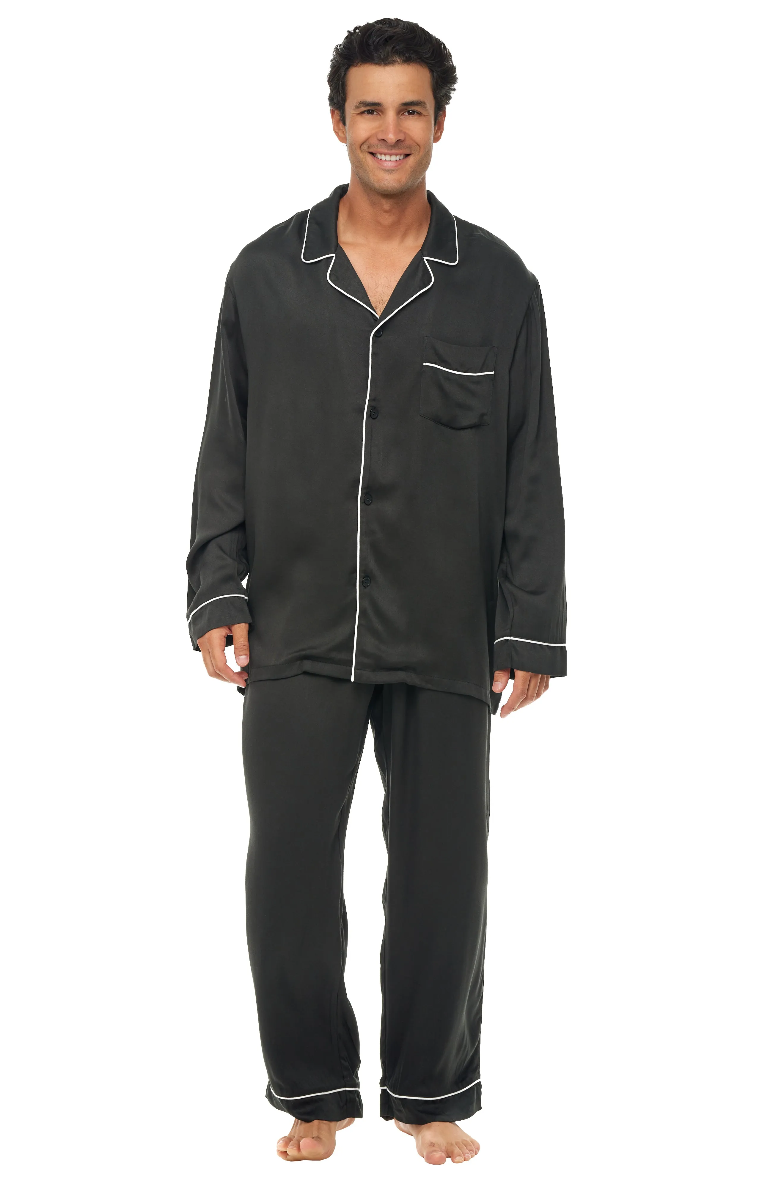 Men's Lightweight Pajamas with Pockets, Button Down PJ Set