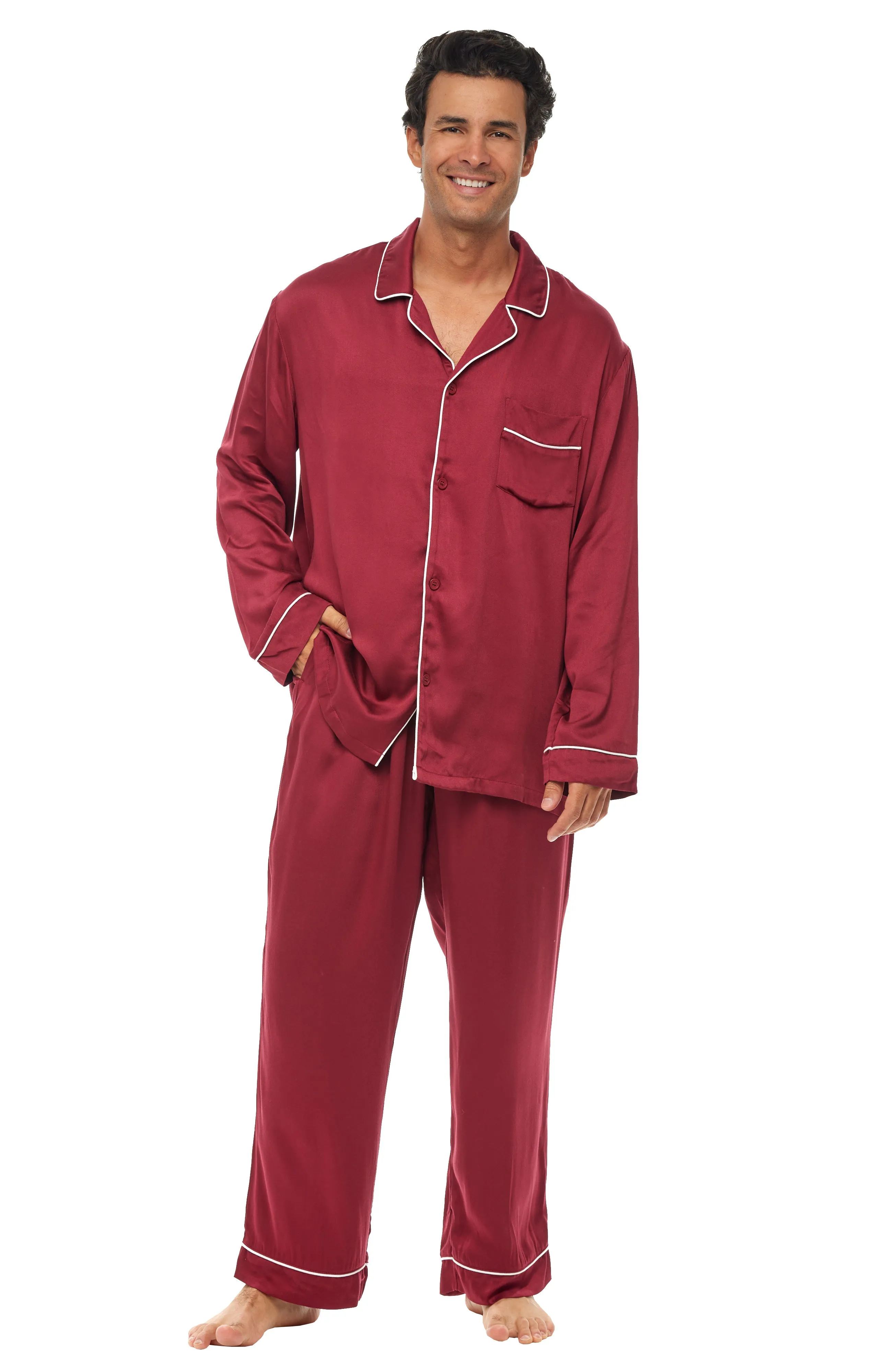 Men's Lightweight Pajamas with Pockets, Button Down PJ Set