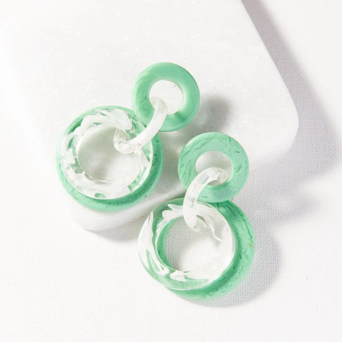 Mint Marbled Multi Circle Earrings