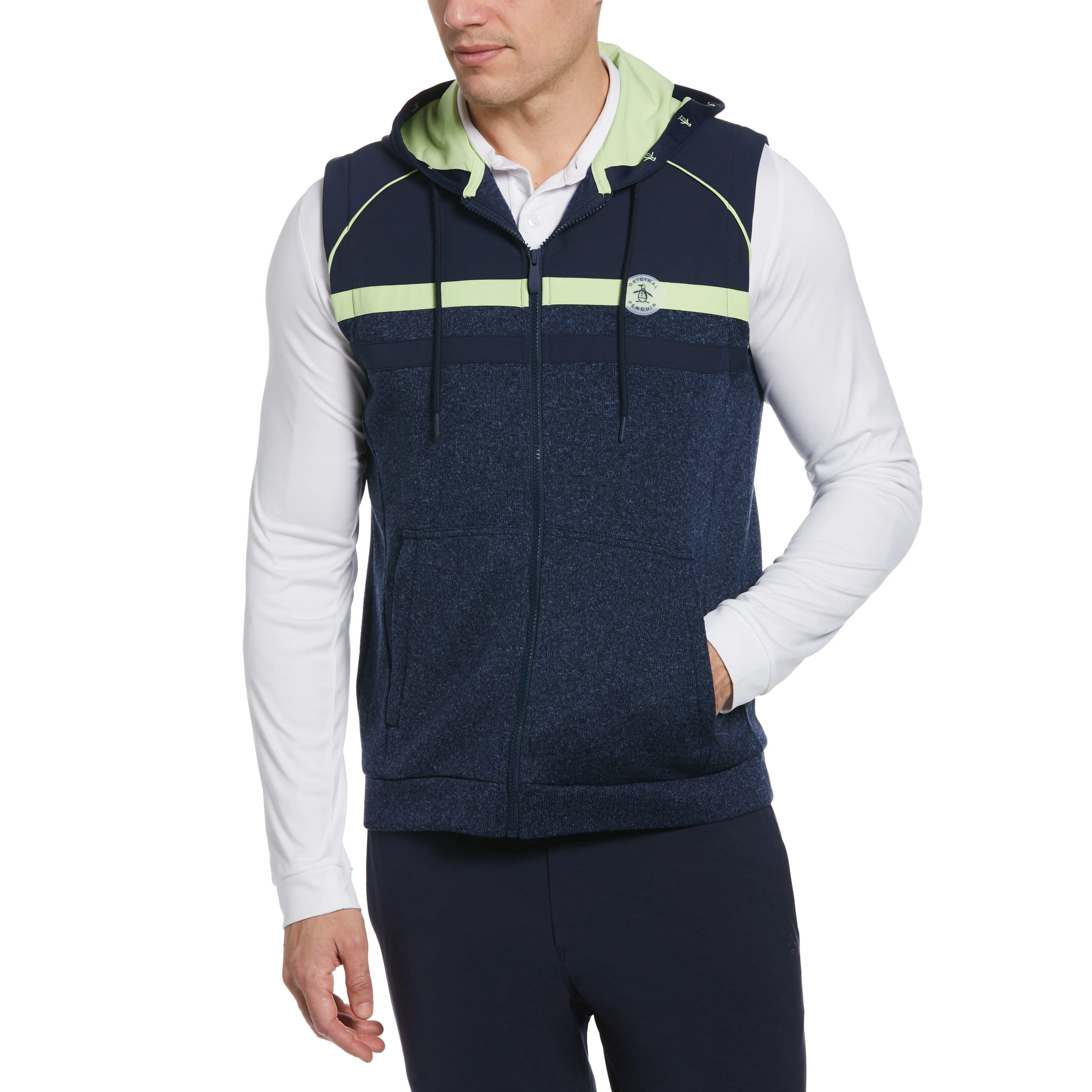 Mixed Media Fleece Golf Hooded Vest