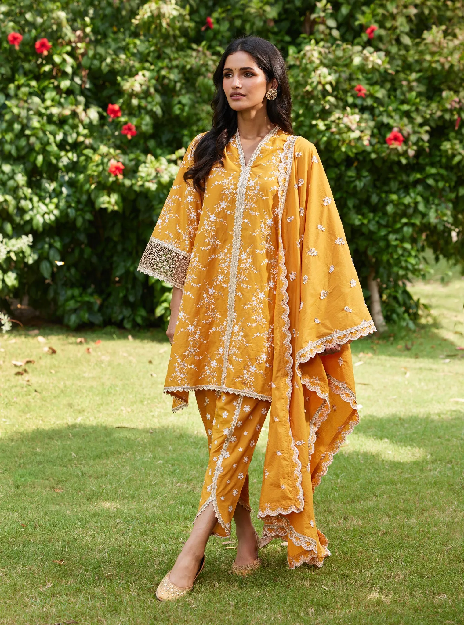 Mulmul Cotton Avira Orange Kurta with Mulmul Cotton Avira Orange Pant