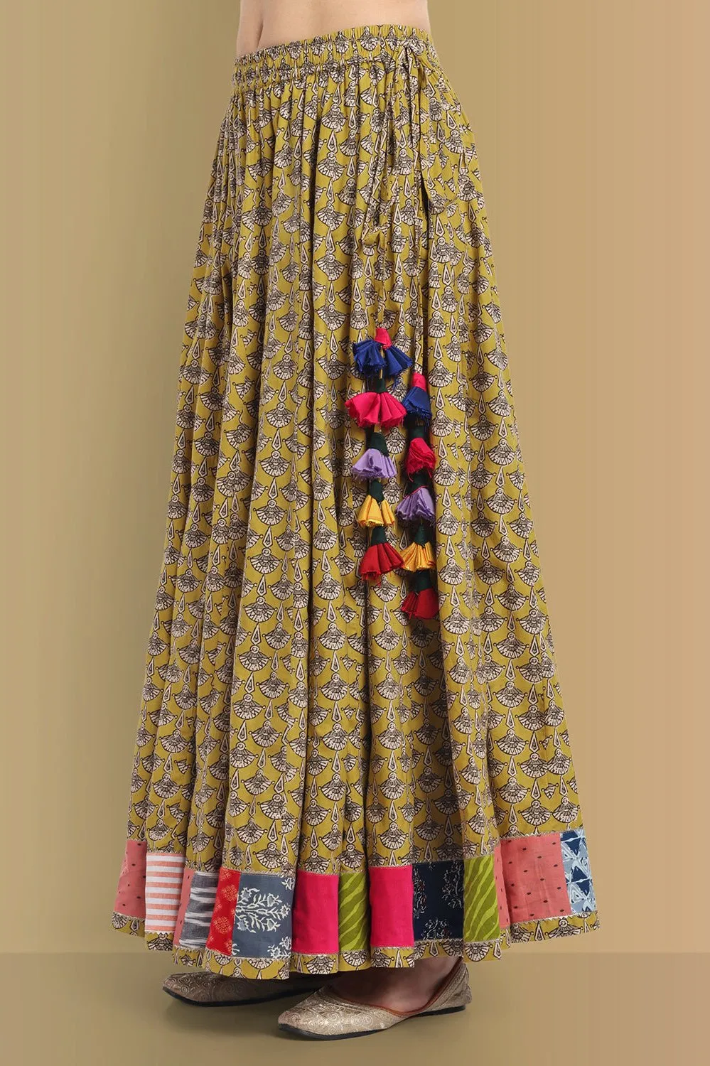 Mustard Mosaic Ajrak 48 Kali skirt with Top - set of 2