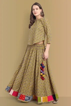 Mustard Mosaic Ajrak 48 Kali skirt with Top - set of 2