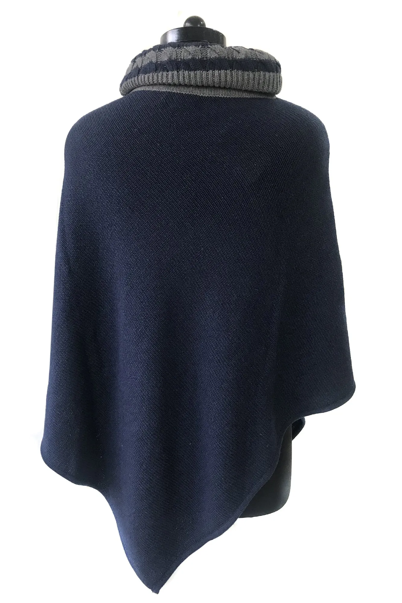 Navy & Grey Turtle Neck Poncho