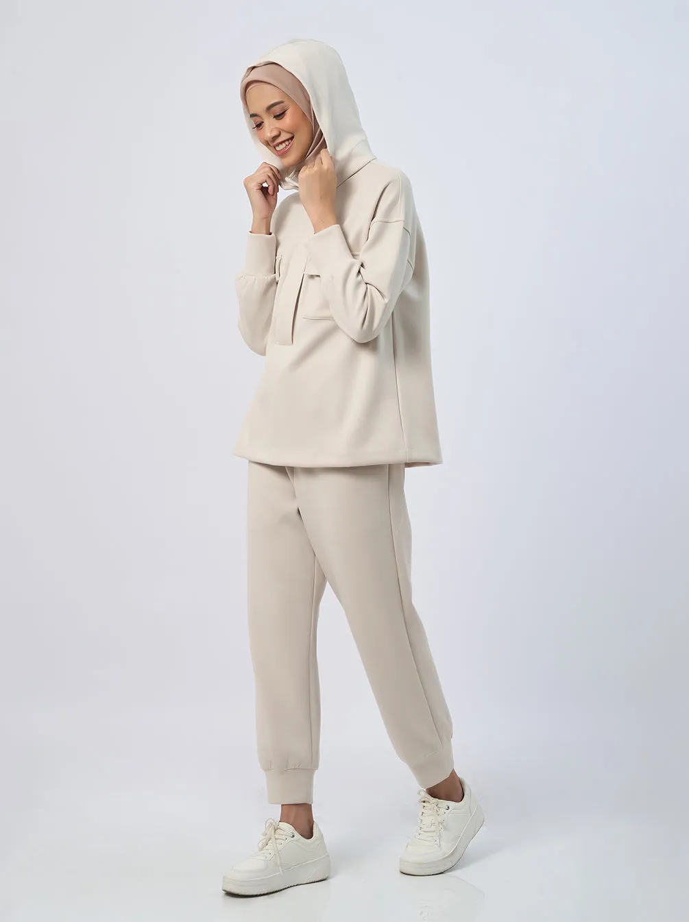 NAYA HOODIE ACTIVE TOP PLAIN CREAM