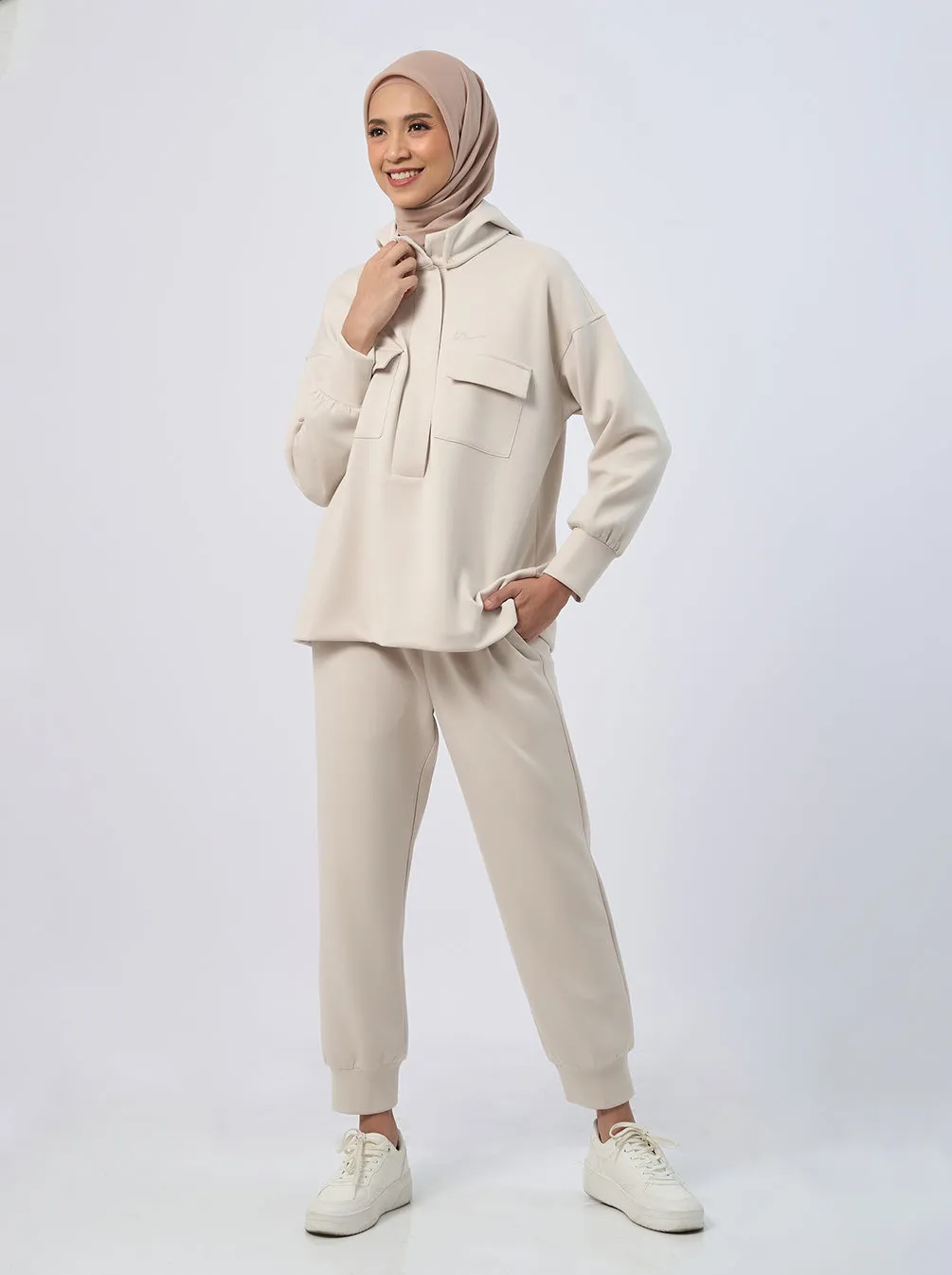 NAYA HOODIE ACTIVE TOP PLAIN   DEA JOGGER ACTIVE PANTS CREAM