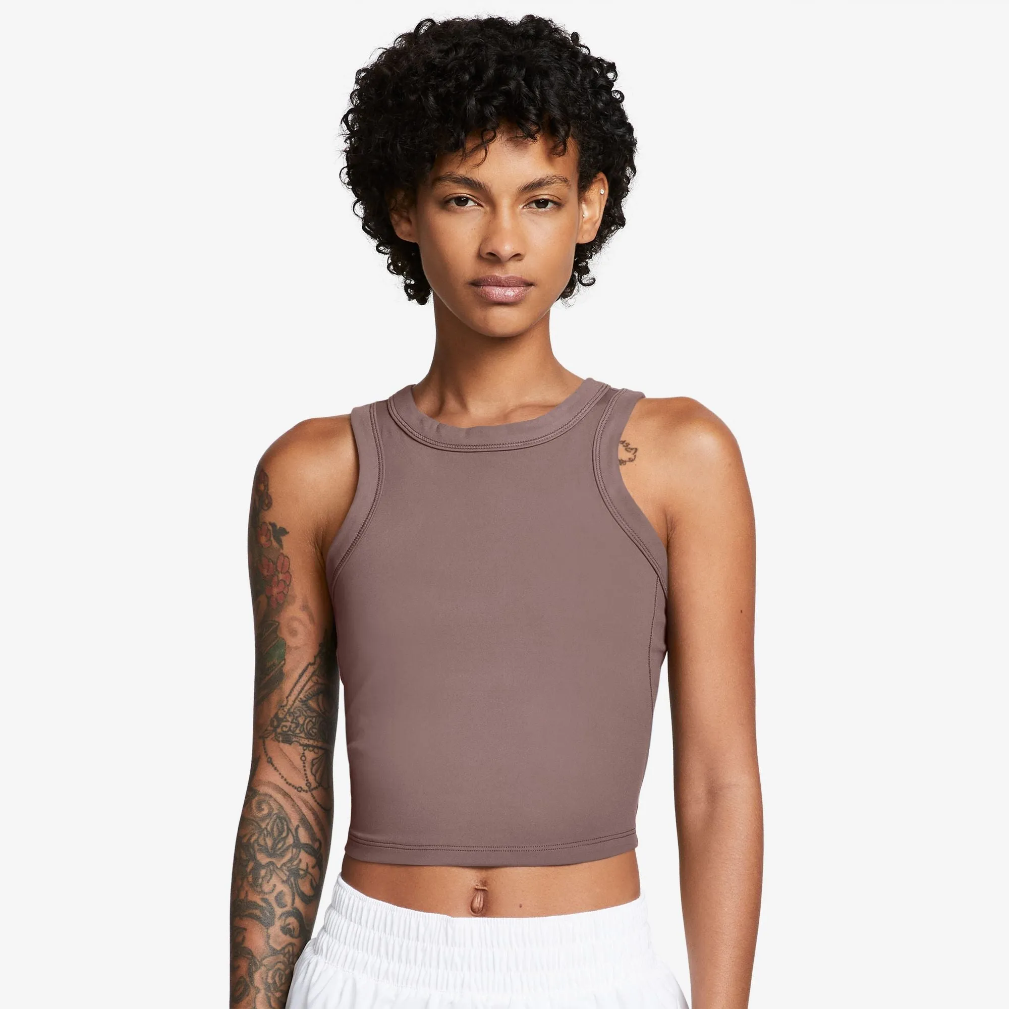 Nike Women's Dri-FIT One Cropped Tank Top Smokey Mauve / Black