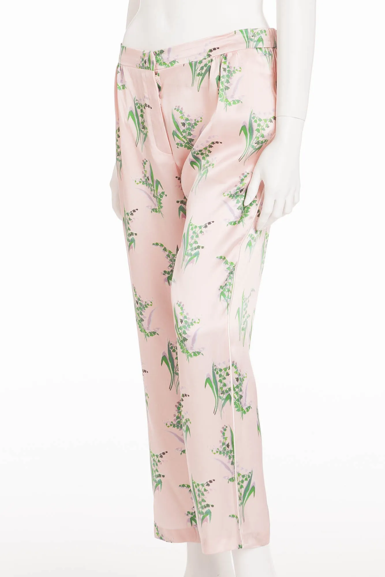 Nina Ricci - Pink Silk Pants with Lily of the Valley Print - FR 40