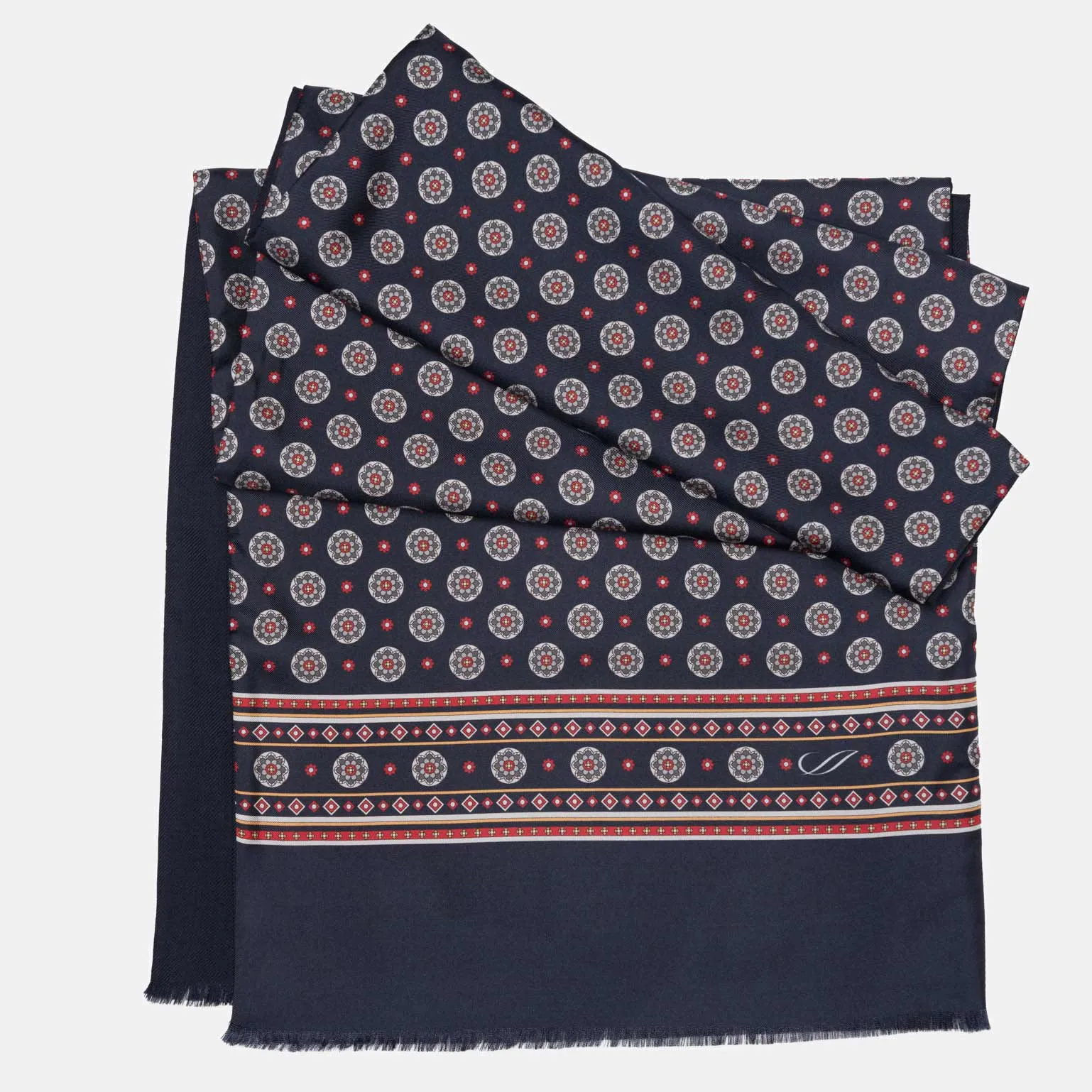 Palatino - Wool Backed Silk Scarf - Navy, Grey & Burgundy