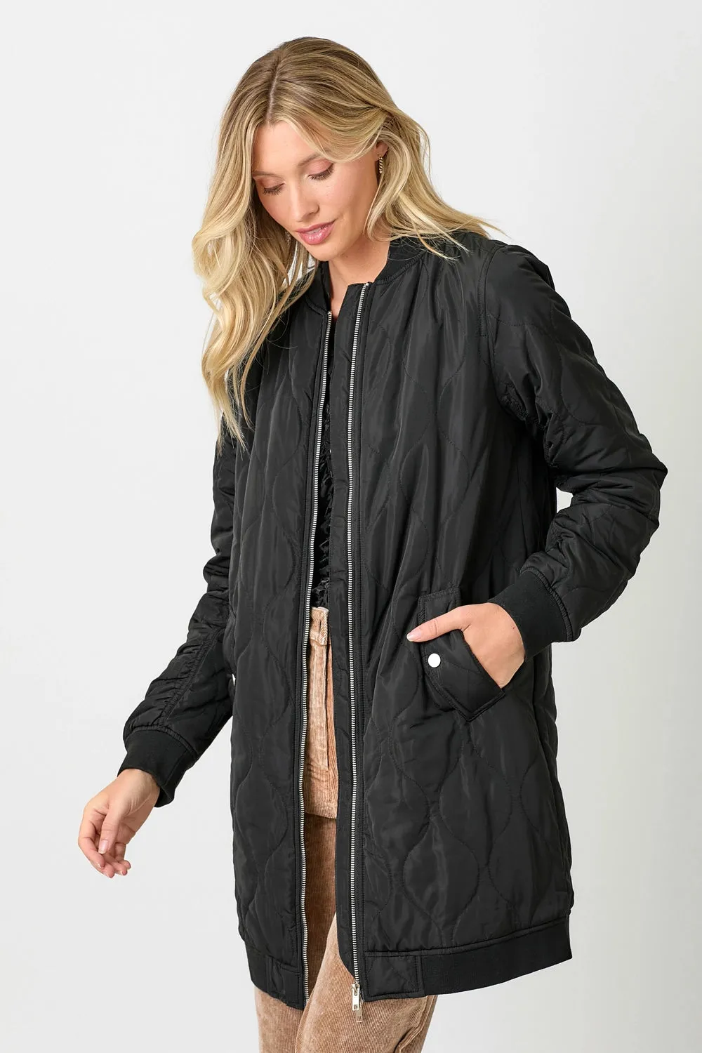 Quilted Long Bomber Jacket