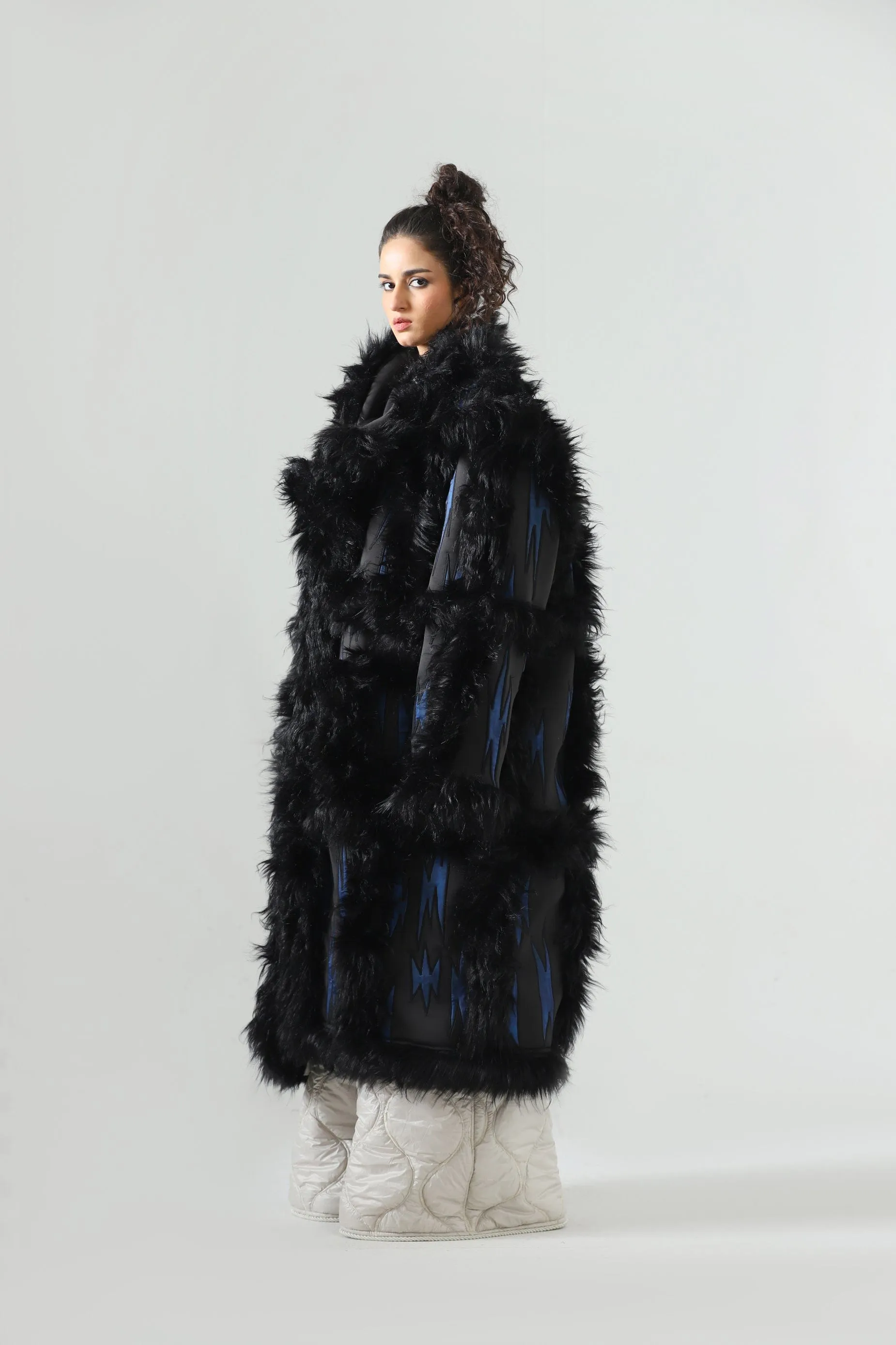 "BLUE NIGHT" FAUX FUR LONG COAT