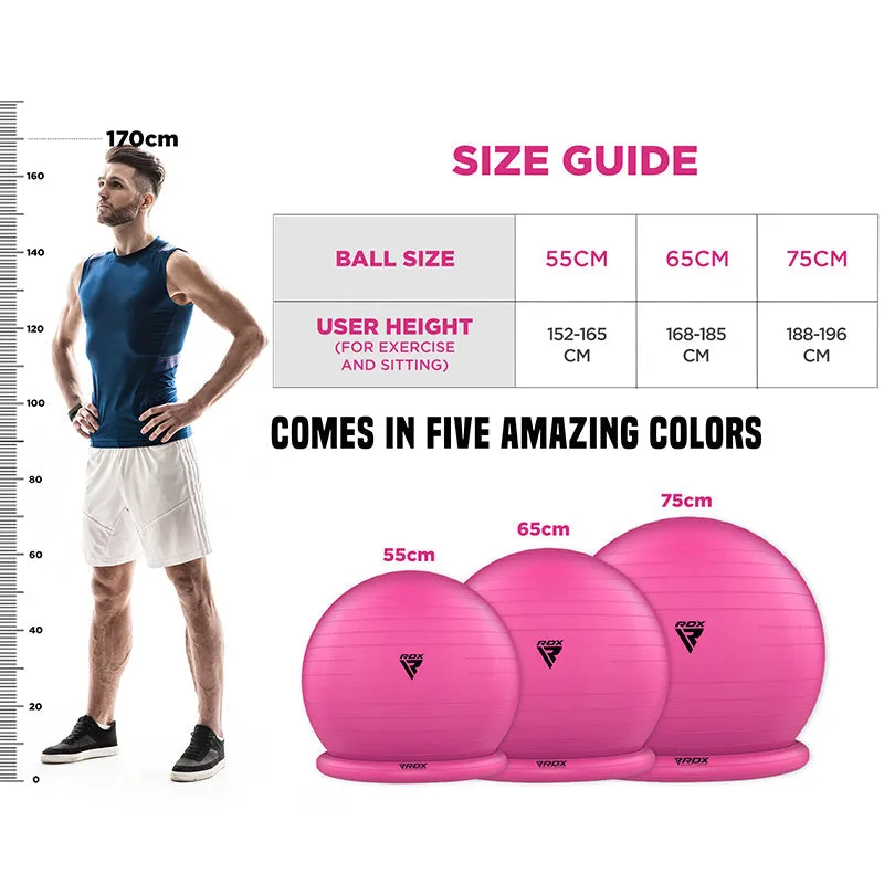 RDX B2 Inflatable Yoga Ball with Anti-Slip Base, Resistance Tubes & Air Pump