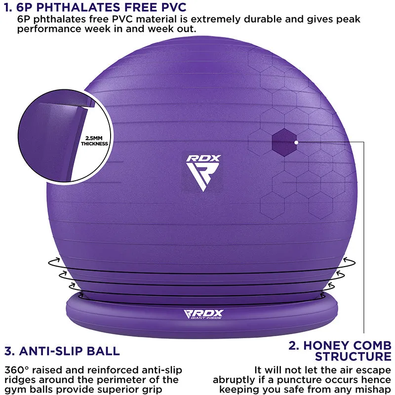 RDX B2 Inflatable Yoga Ball with Anti-Slip Base, Resistance Tubes & Air Pump