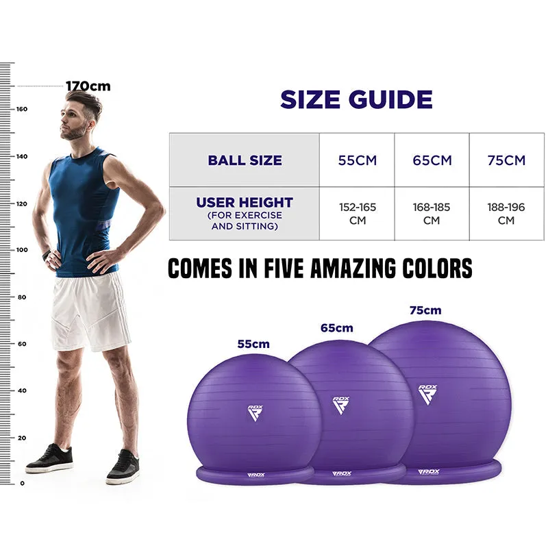 RDX B2 Inflatable Yoga Ball with Anti-Slip Base, Resistance Tubes & Air Pump