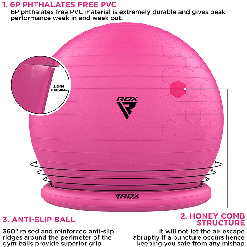 RDX B2 Inflatable Yoga Ball with Anti-Slip Base, Resistance Tubes & Air Pump