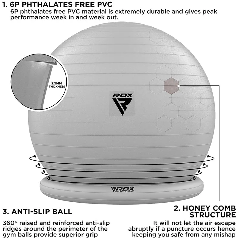 RDX B2 Inflatable Yoga Ball with Anti-Slip Base, Resistance Tubes & Air Pump