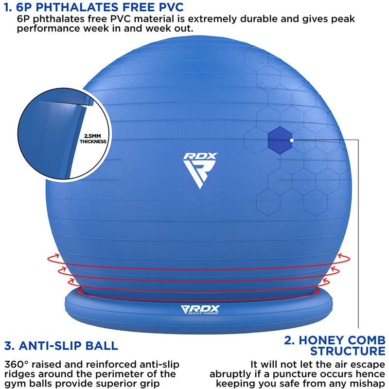 RDX B2 Inflatable Yoga Ball with Anti-Slip Base, Resistance Tubes & Air Pump