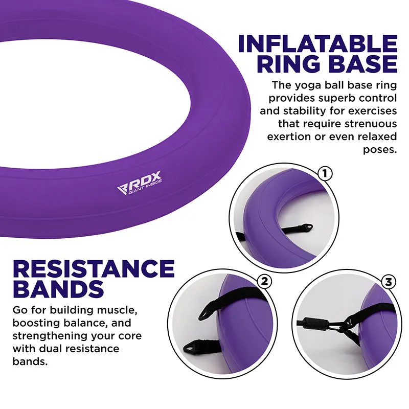 RDX B2 Inflatable Yoga Ball with Anti-Slip Base, Resistance Tubes & Air Pump