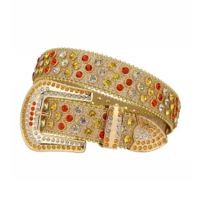 Rhinestone Multi Crystal Belt Gold Strap