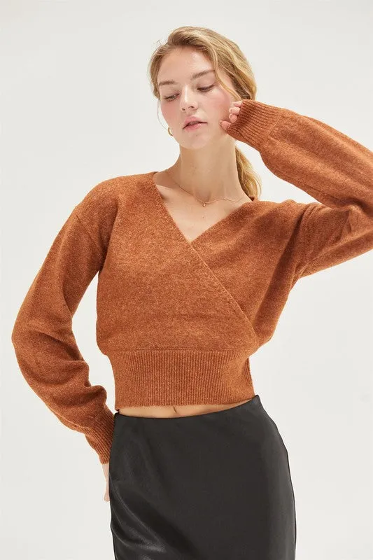 Rose Surplice V-Neck Sweater