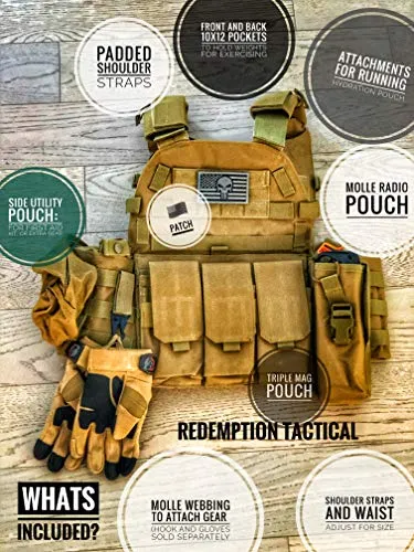 Sentry 2.0 Tactical Airsoft Vest with PALS Molle and Side Cummerbund, 600D Modular w/Triple Mag Pouch, IFAK pouch