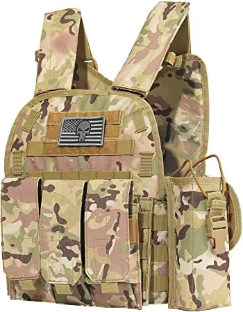 Sentry 2.0 Tactical Airsoft Vest with PALS Molle and Side Cummerbund, 600D Modular w/Triple Mag Pouch, IFAK pouch