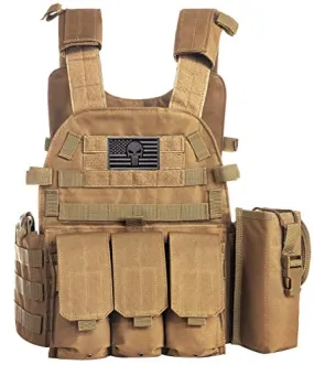 Sentry 2.0 Tactical Airsoft Vest with PALS Molle and Side Cummerbund, 600D Modular w/Triple Mag Pouch, IFAK pouch