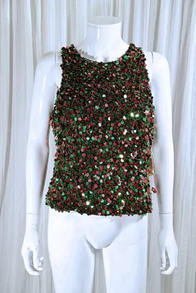 SOLD Vintage Red/Green Sequin Sparkle Top, Unworn w/Original Tags, Laurence Kazar L