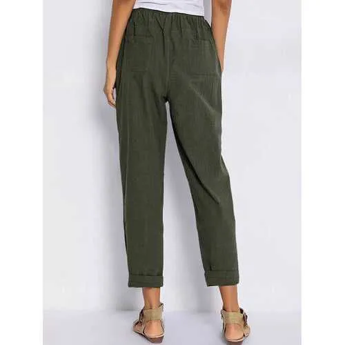 Solid Color Elastic Waist Casual Harem Pants