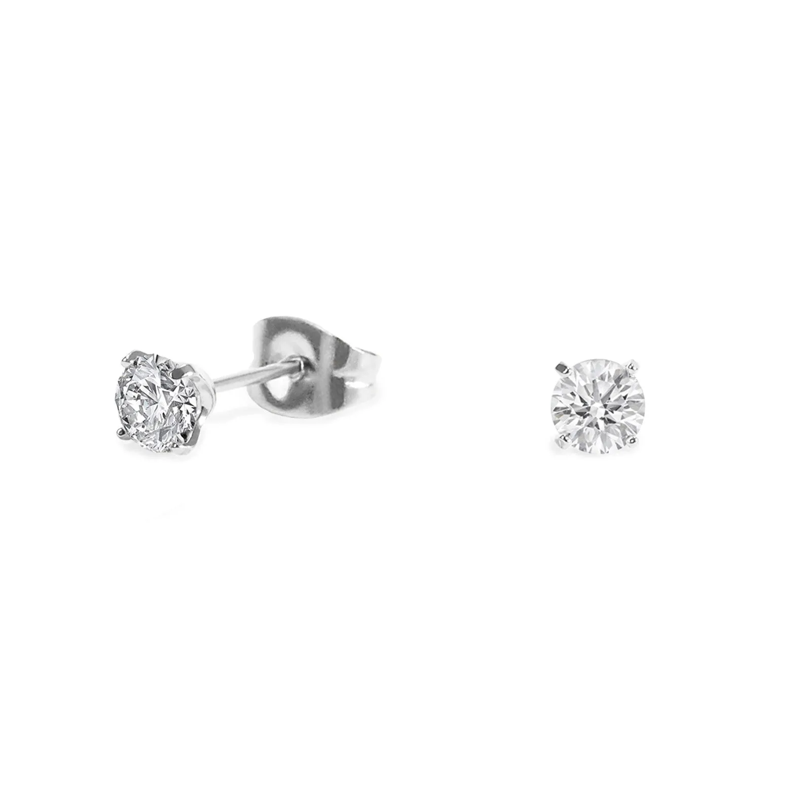 Stainless 4mm round cz stud earrings