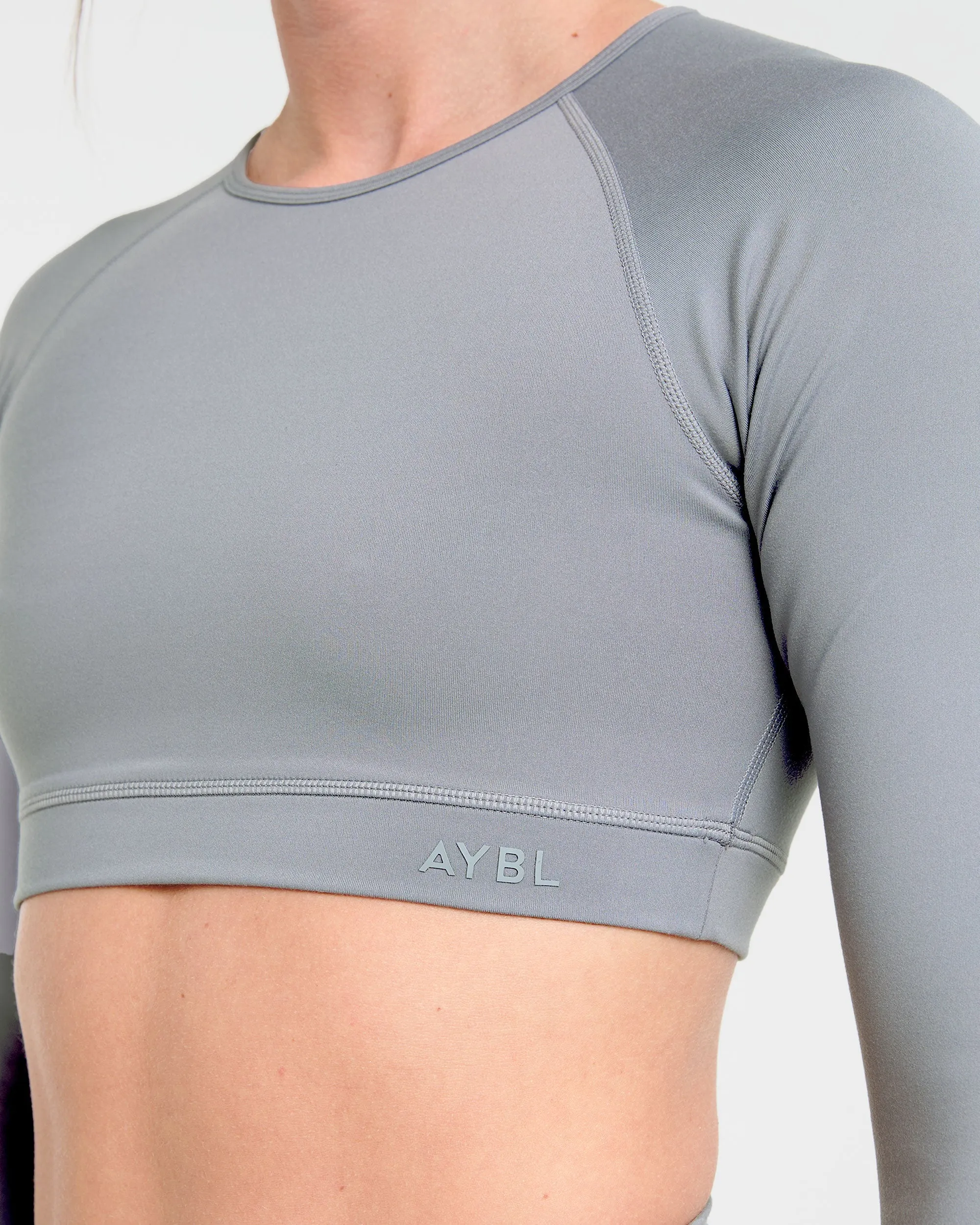 Staple Long Sleeve Crop Top - Grey