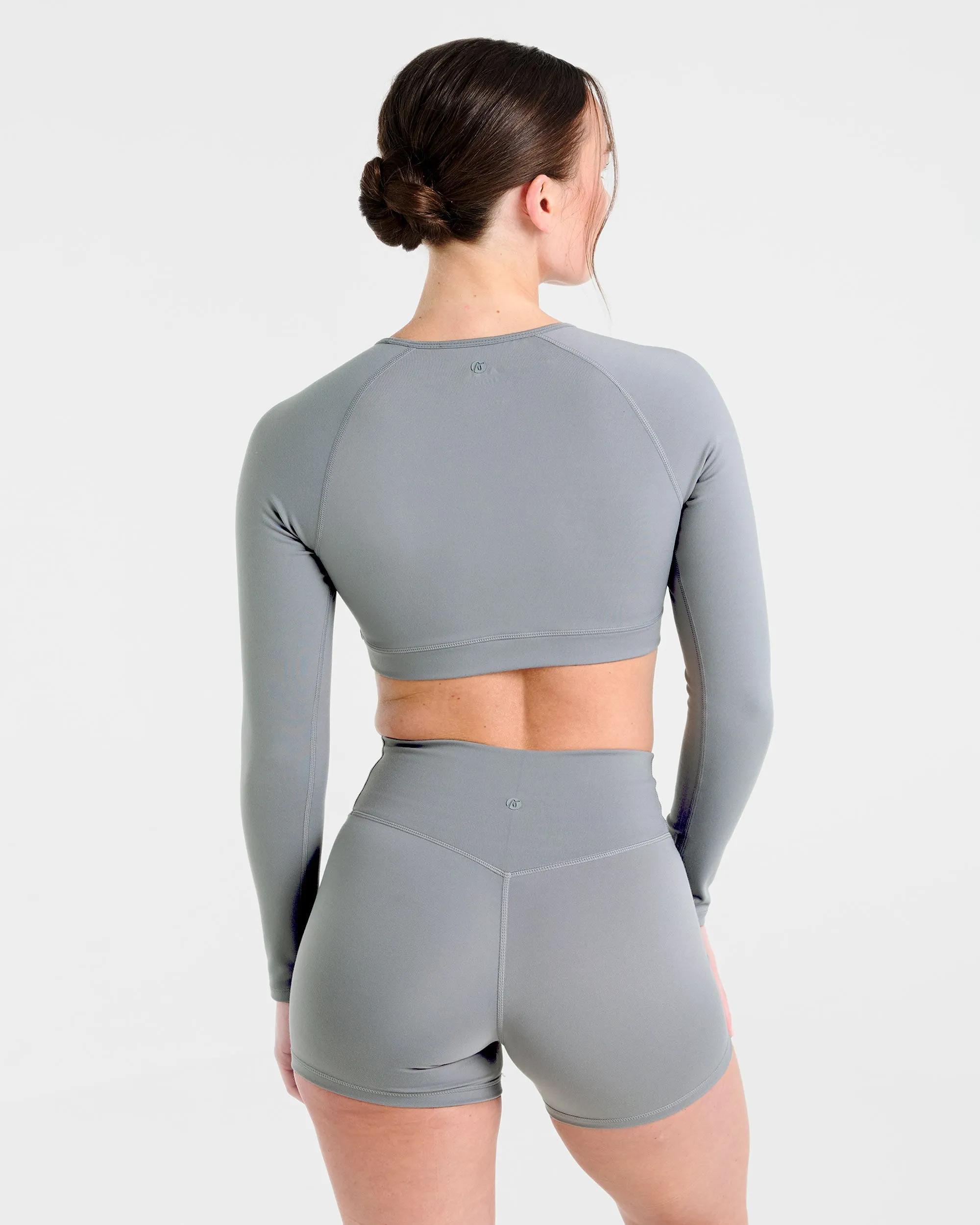 Staple Long Sleeve Crop Top - Grey