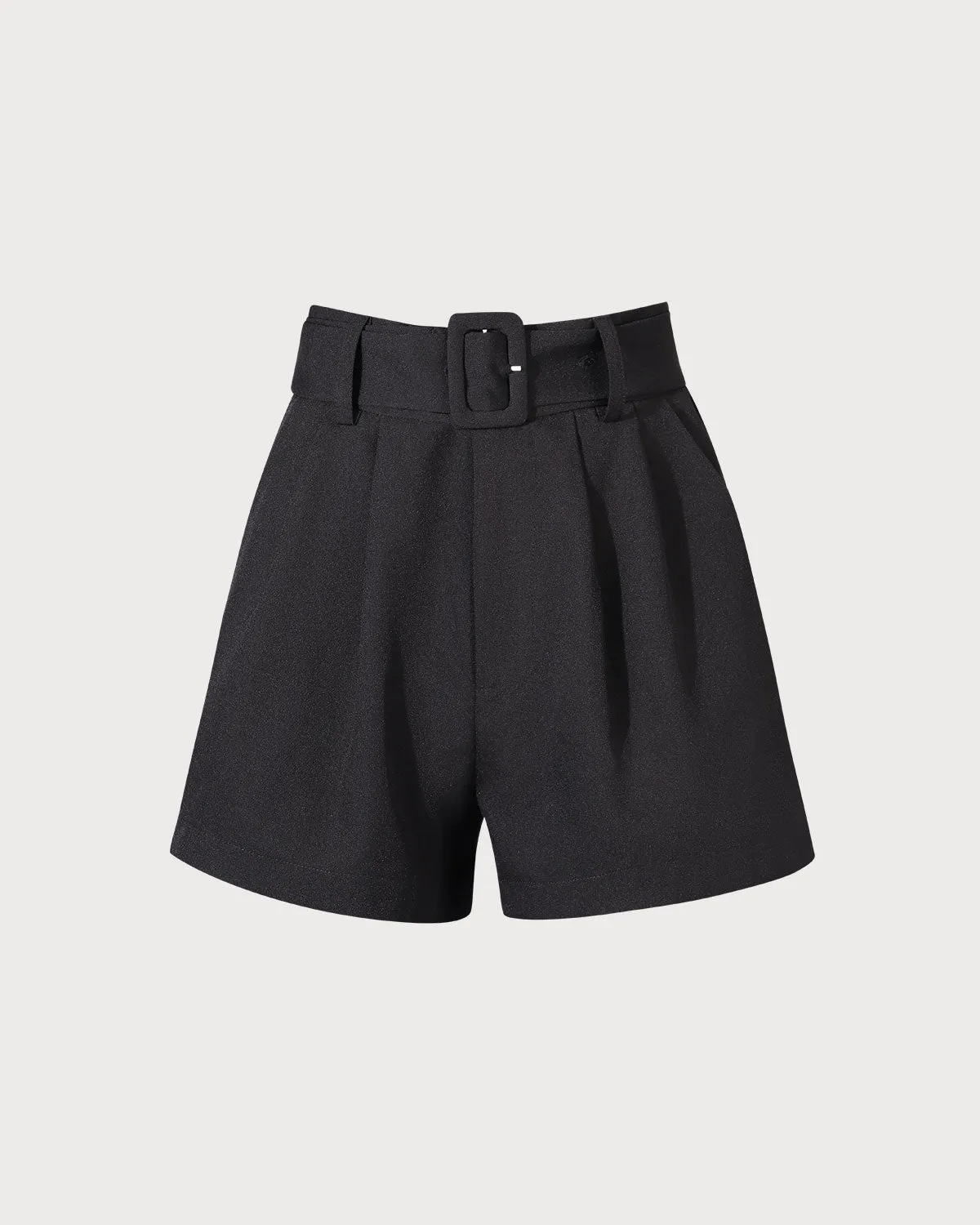 The Black High-waisted Pleated Belted Shorts