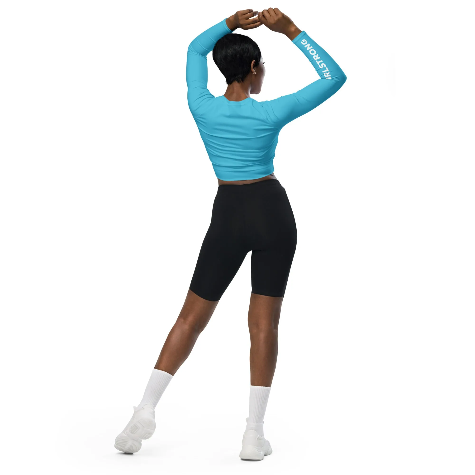 THE ESSENTIAL, SOFT AND STRETCHY, LONG SLEEVE FITTED CROP TOP BRIGHT BLUE