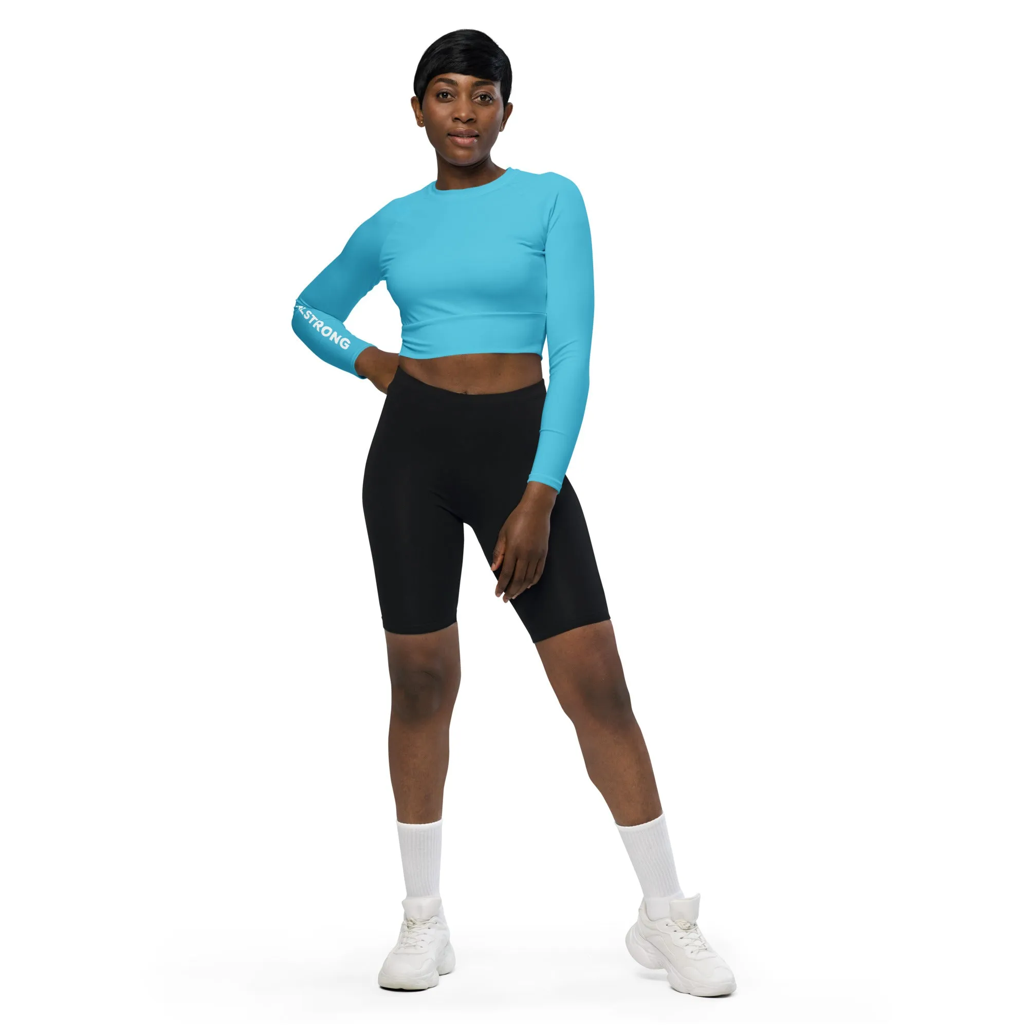 THE ESSENTIAL, SOFT AND STRETCHY, LONG SLEEVE FITTED CROP TOP BRIGHT BLUE