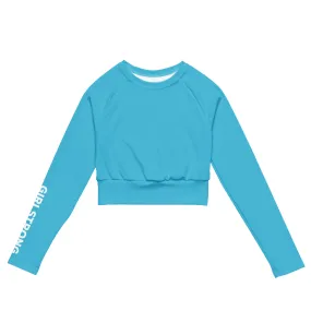 THE ESSENTIAL, SOFT AND STRETCHY, LONG SLEEVE FITTED CROP TOP BRIGHT BLUE