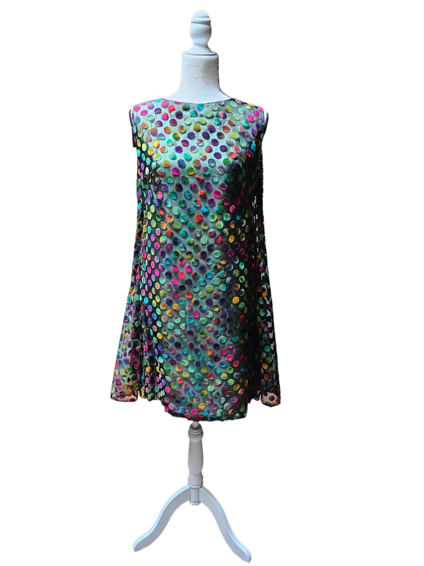 Vintage 1960's Nadine Chiffon Velvet Polka Dot Cocktail Dress