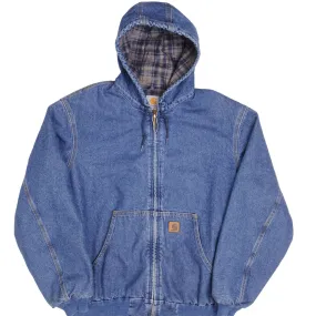 VINTAGE CARHARTT DENIM HOODED ACTIVE JACKET J139DST 1990S SIZE XL